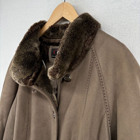 CG COLLECTION BY GALLERY Jacket Womens 1X Faux Fur Lined Button Front Coat Brown - Picture 4 of 16
